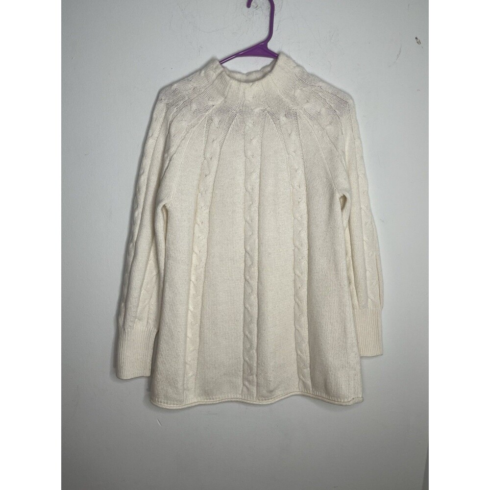 Soft Surroundings Nisette Cable Knit Mock Neck White Tunic Cozy Sweater S